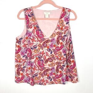 St. Tropez Pink Paisley Sleeveless V-Neck Blouse Size Large